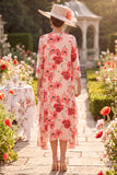 Red Floral Chiffon Midi Mother of the Bride Dress with Cape