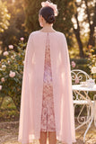 Sparkly Pink Bateau Neck Sheath Midi Mother of the Bride Dress with Cape