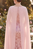 Sparkly Pink Bateau Neck Sheath Midi Mother of the Bride Dress with Cape