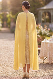 Sparkly Pink Bateau Neck Sheath Midi Mother of the Bride Dress with Cape