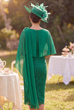 Lace Dark Green Sheath Midi Mother of the Bride Dress with Chiffon Cape
