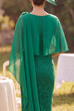 Lace Dark Green Sheath Midi Mother of the Bride Dress with Chiffon Cape