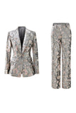 Sparkly Grey 2 Piece Floral Peak Lapel Women Prom Suit