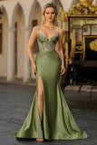 Sparkly Mermaid Satin Corset Dusty Blue Prom Dress