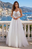 White Spaghetti Straps Corset Wedding Dress with Appliques