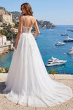 White Spaghetti Straps Corset Wedding Dress with Appliques