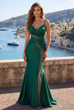 Dark Green Ruched Beaded Mermaid Prom Dress
