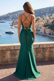 Dark Green Ruched Beaded Mermaid Prom Dress