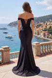 Black Off the Shoulder Mermaid Prom Dress with Appliques