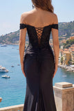 Black Off the Shoulder Mermaid Prom Dress with Appliques