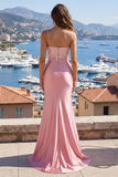 Blush Mermaid Ruched Appliqued Prom Dress with Slit
