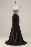 Mermaid Corset Beaded Pink Satin Prom Dress