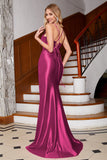 Stunning Mermaid Spaghetti Straps Fuchsia Corset Prom Dress with Split Front