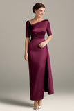 Silver Grey Sheath Satin Half Sleeves Mother Of The Bride Dress