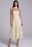 Strapless Blue A Line Floral Wedding Guest Dress with Sash