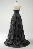 Green Princess Sweetheart Satin Tiered Long Corset Prom Dress with Slit