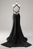 Sparkly Dark Green Mermaid Halter Corset Long Sequin Prom Dress
