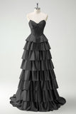 Green Princess Sweetheart Satin Tiered Long Corset Prom Dress with Slit