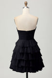 Cute Light Yellow Strapless Tiered A Line Short Prom Dress with Bow