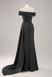 Champagne Mermaid Off the Shoulder Satin Evening Dress with Streamer