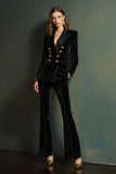 Dark Green Double Breasted Velvet 2-Piece Women Business Suits