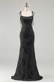 Blue Embroidery Mermaid Floral Spaghetti Straps Maxi Dress