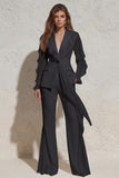 2 Piece Ruffled Notched Lapel White Women's Suit