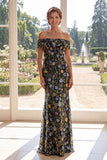 Green Mermaid Off The Shoulder Floral Long Mum Of The Bride Dress