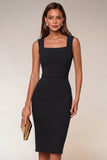 Pencil Square Neck Navy Work Dress