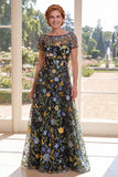 A Line Green Bateau Neck Appliqued Mum Of The Bride Dress with Short Sleeves
