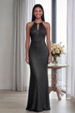 Halter Sky Blue Cut Out Mermaid Evening Dress