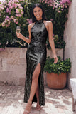 Sparkly Gold Halter Sheath Midi Dress with Slit