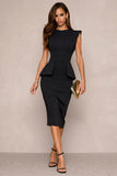 Pencil Navy Midi Work Dress With Slit
