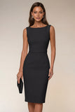 Pencil Bateau Neck White Knee-Length Work Dress