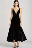 Burgundy Velvet V Neck Spaghetti Straps Formal Dress