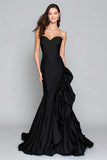 Ruffled Black And White Strapless Mermaid Satin Formal Dress