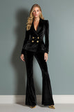 2-Piece Velvet Double Breasted Royal Blue Women Business Suits