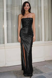 Gold Strapless Sequin Ruched Prom Dress