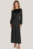Ivory Satin Sheath Ankle Length Formal Dress with Long Sleeves