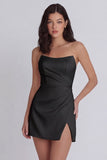 Strapless A Line Ivory Mini Graduation Dress with Slit