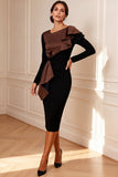 Black and White Long Sleeve Ruffle Sheath Mother of the Bride Dress