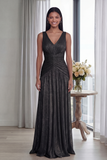 Ruched Dusty Rose A Line V Neck Evening Dress