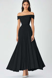 Off the Shoulder Sky Blue A Line Ruched Chiffon Formal Dress