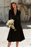 Peaked Lapel Long Sleeve Ivory A Line Satin Short Engagement Dress