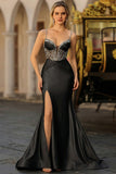 Sparkly Mermaid Satin Corset Dusty Blue Prom Dress
