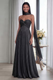 Strapless Sky Blue Ruched A Line Evening Dress
