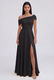 One shoulder Yellow A Line Wedding Guest Dress with Slit