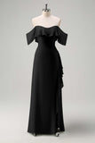 Light Green Sheath Strapless Chiffon Floor Length Bridesmaid Dress with Ruffle Slit