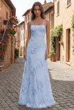 Lilac Appliqued Spaghetti Straps Long Prom Dress