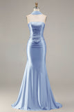 Champagne Beaded Neck Scarf Mermaid Prom Dress